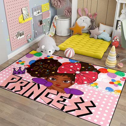 Black Girl Area Rug for Bedroom African American Rugs for Room Princess Carpet Kids Rugs for Bedroom African Girls Carpet for Living Room Teen Girls Yoga Mats, Pink, 4'×5'