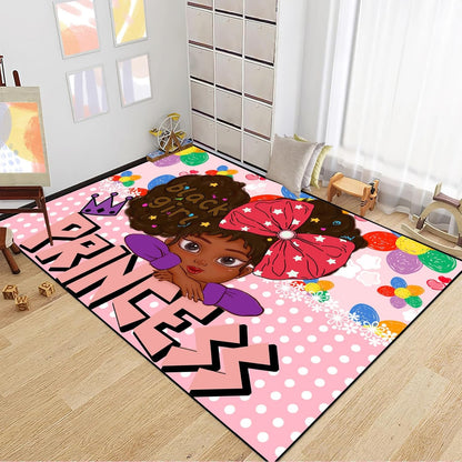 Black Girl Area Rug for Bedroom African American Rugs for Room Princess Carpet Kids Rugs for Bedroom African Girls Carpet for Living Room Teen Girls Yoga Mats, Pink, 4'×5'