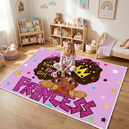Black Girl Area Rug for Bedroom African American Rugs for Room Princess Carpet Kids Rugs for Bedroom African Girls Carpet for Living Room Teen Girls Yoga Mats, Pink, 4'×5'