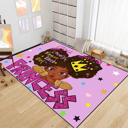 Black Girl Area Rug for Bedroom African American Rugs for Room Princess Carpet Kids Rugs for Bedroom African Girls Carpet for Living Room Teen Girls Yoga Mats, Pink, 4'×5'