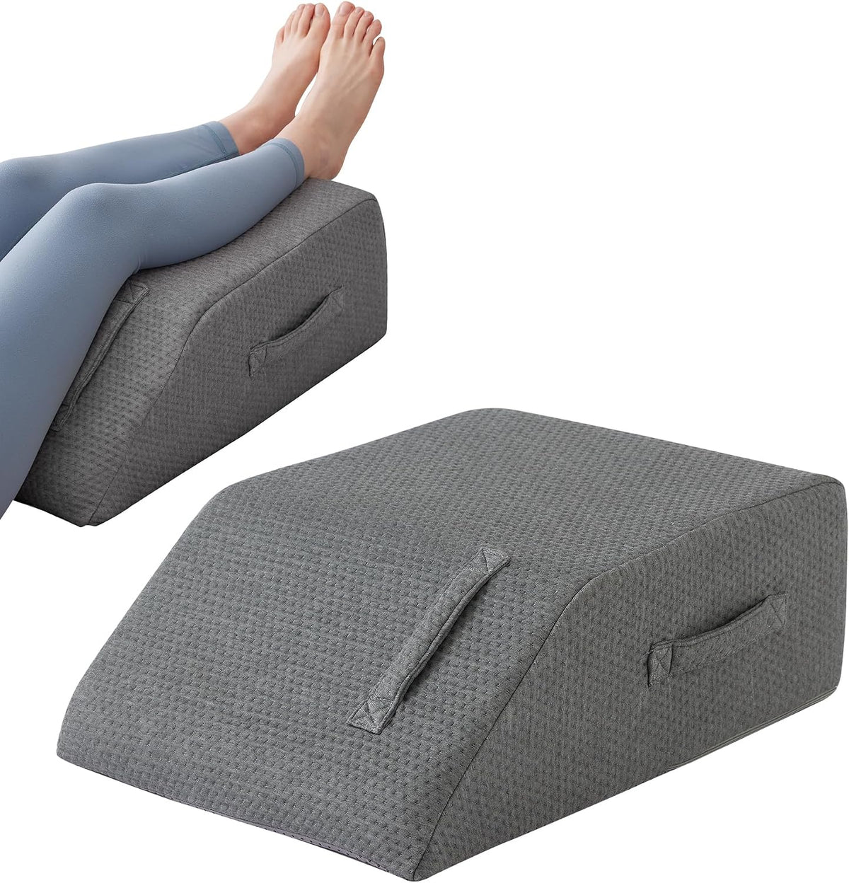 Leg Pillow Elevation Blood Circulation, Leg Wedge for Elevation for Swelling, Leg Elevating Pillow for After Surgery, Memory Foam Foot Knee Pillow for Back Sleeping 23.6×16.8×8 Inch White/Grey