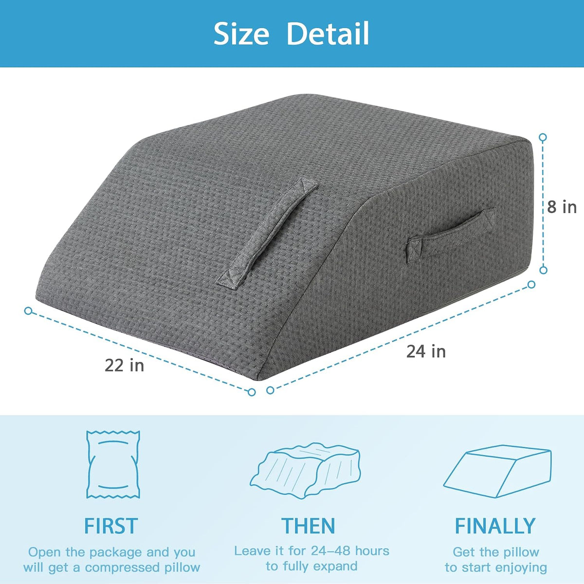 Leg Pillow Elevation Blood Circulation, Leg Wedge for Elevation for Swelling, Leg Elevating Pillow for After Surgery, Memory Foam Foot Knee Pillow for Back Sleeping 23.6×16.8×8 Inch White/Grey