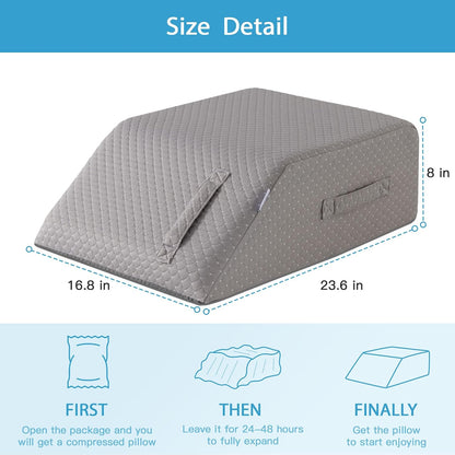 Leg Pillow Elevation Blood Circulation, Leg Wedge for Elevation for Swelling, Leg Elevating Pillow for After Surgery, Memory Foam Foot Knee Pillow for Back Sleeping 23.6×16.8×8 Inch White/Grey