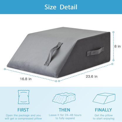 Leg Pillow Elevation Blood Circulation, Leg Wedge for Elevation for Swelling, Leg Elevating Pillow for After Surgery, Memory Foam Foot Knee Pillow for Back Sleeping 23.6×16.8×8 Inch White/Grey