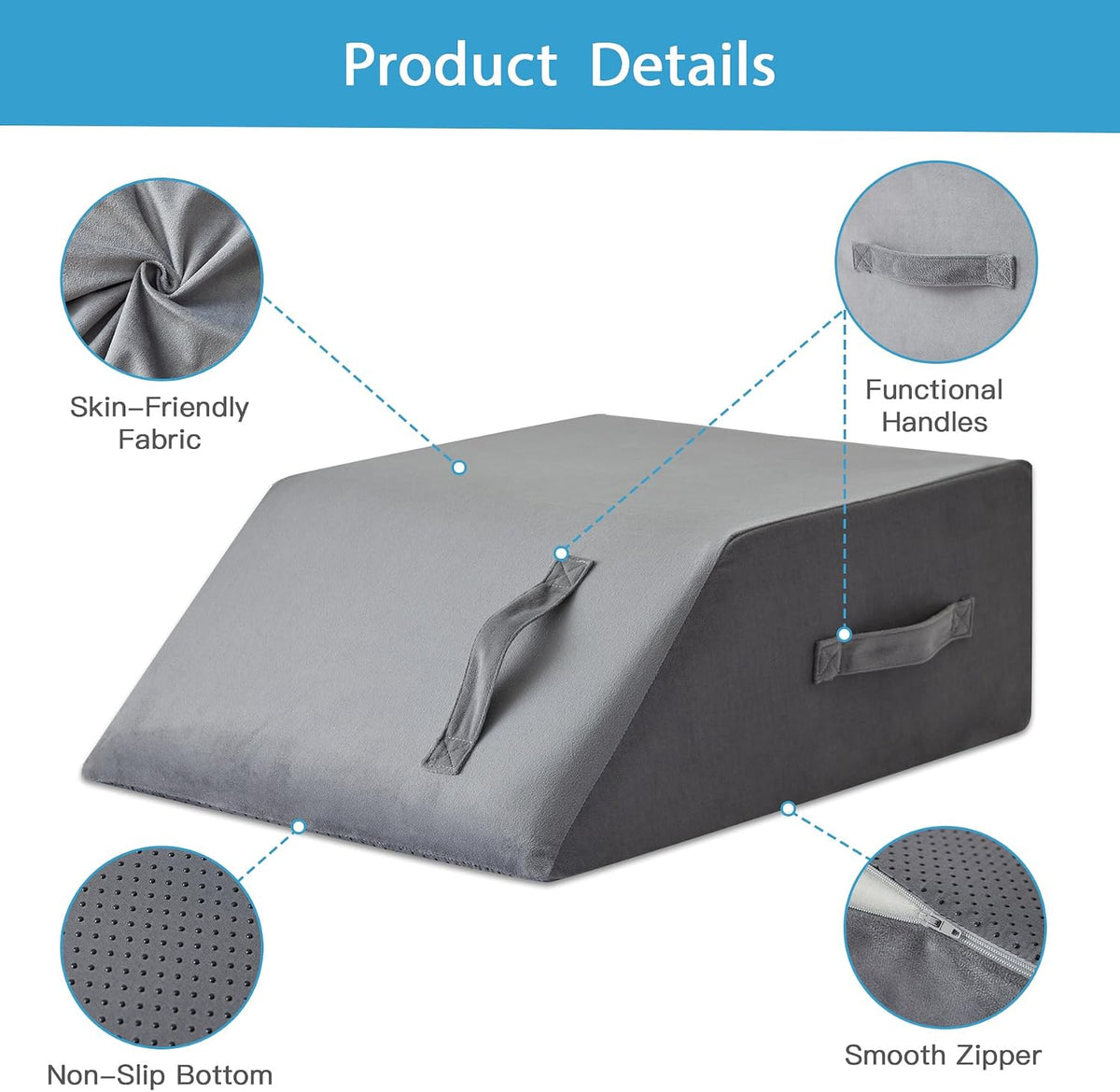 Leg Pillow Elevation Blood Circulation, Leg Wedge for Elevation for Swelling, Leg Elevating Pillow for After Surgery, Memory Foam Foot Knee Pillow for Back Sleeping 23.6×16.8×8 Inch White/Grey
