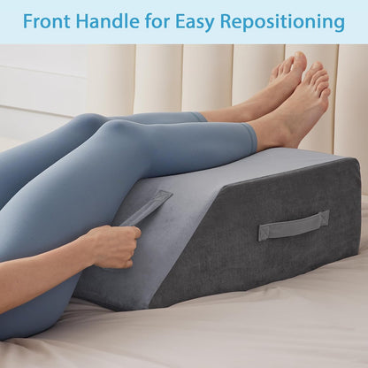 Leg Pillow Elevation Blood Circulation, Leg Wedge for Elevation for Swelling, Leg Elevating Pillow for After Surgery, Memory Foam Foot Knee Pillow for Back Sleeping 23.6×16.8×8 Inch White/Grey