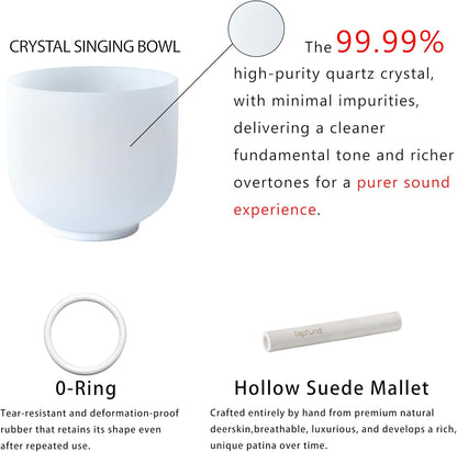 F Note Crystal Singing Bowl 10 inch Heart Chakra with Heavy Duty Carrying Case and Suede Mallet