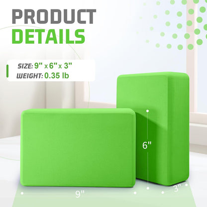2 Pack Yoga Blocks, 3"x6"x9" Rounded Edges Non-Slip, Yoha Bricks