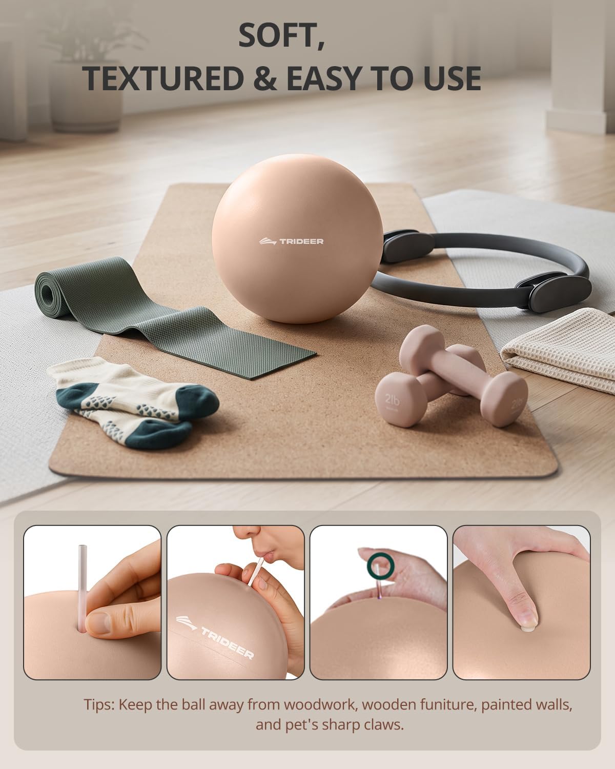 9 Inch Pilates Ball with Inflation Straw, Small Exercise Yoga Ball