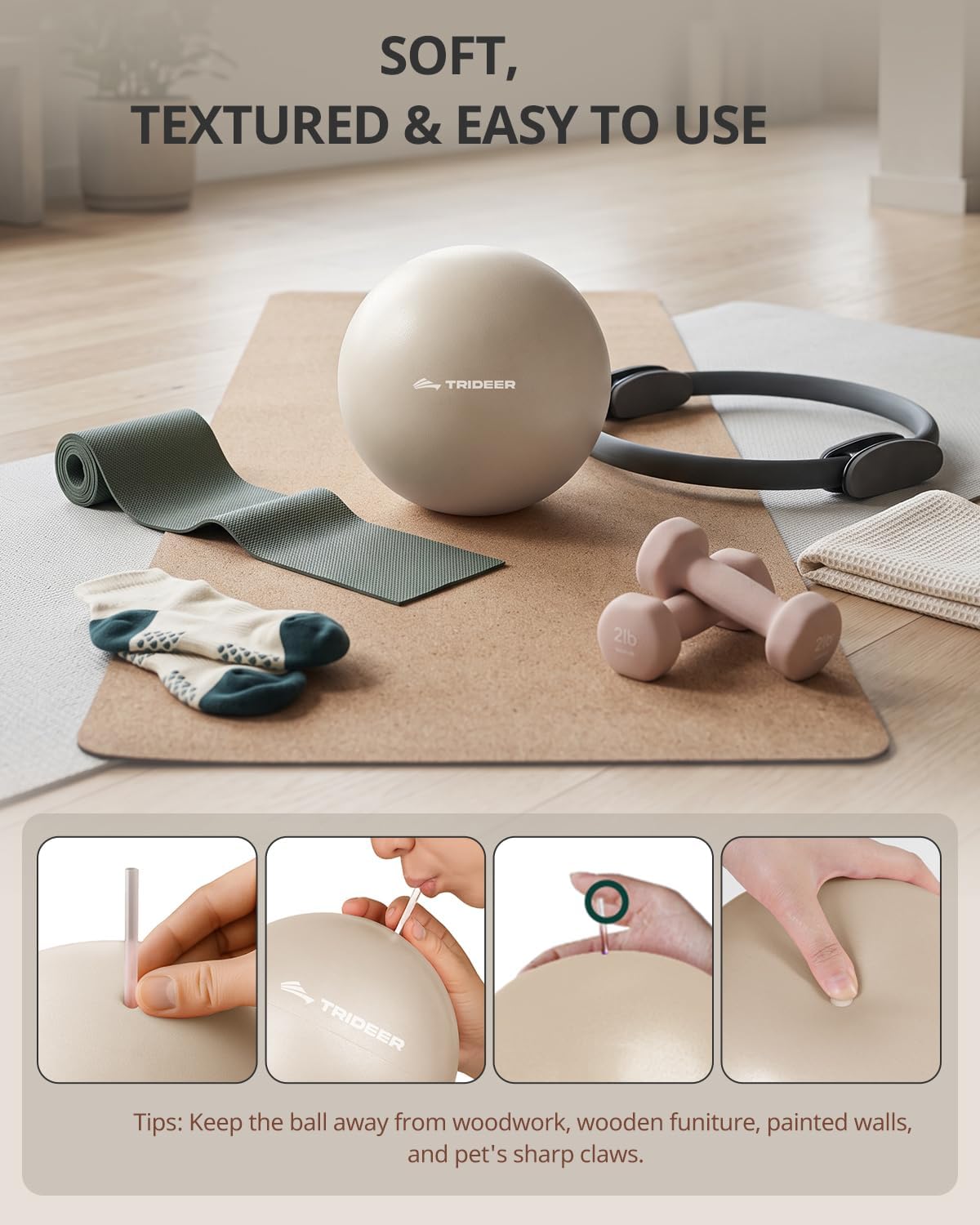 9 Inch Pilates Ball with Inflation Straw, Small Exercise Yoga Ball
