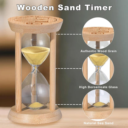 20 Minute Wooden Sand Timers,Large Bamboo Gold Sand Hourglass for Productivity, Meditation & Decor, 20 Min Reloj De Arena Sand Watch for Kitchen, Office, Game, Classroom, Yoga