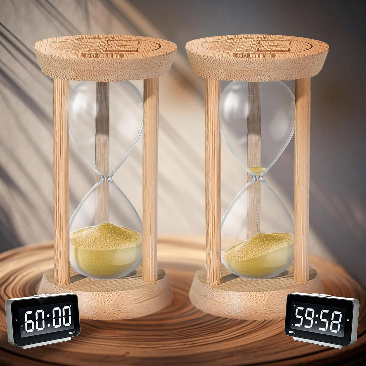 20 Minute Wooden Sand Timers,Large Bamboo Gold Sand Hourglass for Productivity, Meditation & Decor, 20 Min Reloj De Arena Sand Watch for Kitchen, Office, Game, Classroom, Yoga