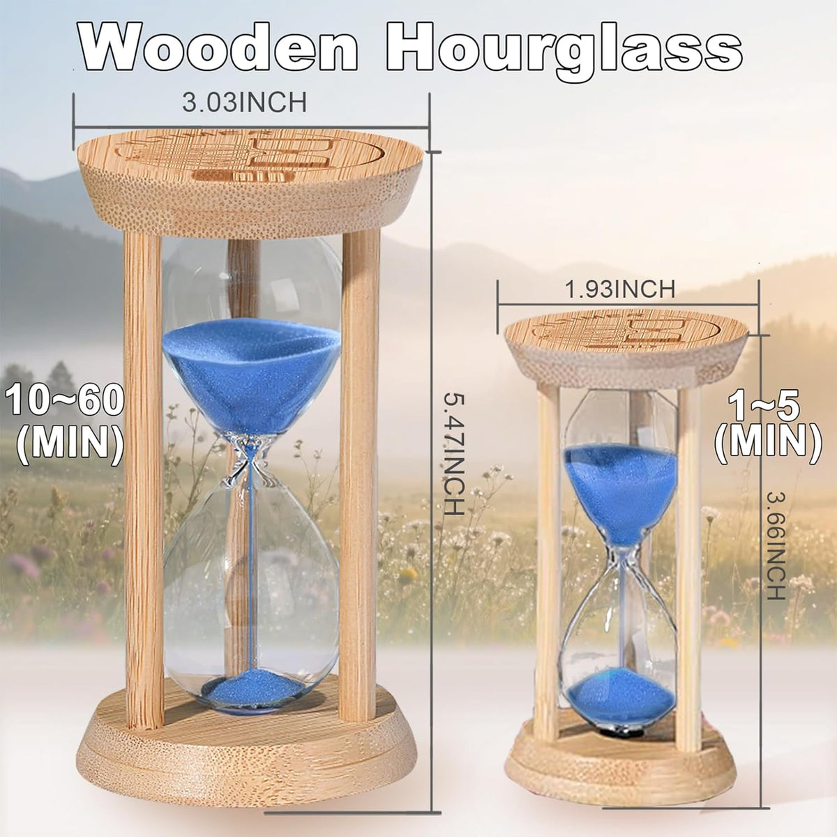 20 Minute Wooden Sand Timers,Large Bamboo Gold Sand Hourglass for Productivity, Meditation & Decor, 20 Min Reloj De Arena Sand Watch for Kitchen, Office, Game, Classroom, Yoga