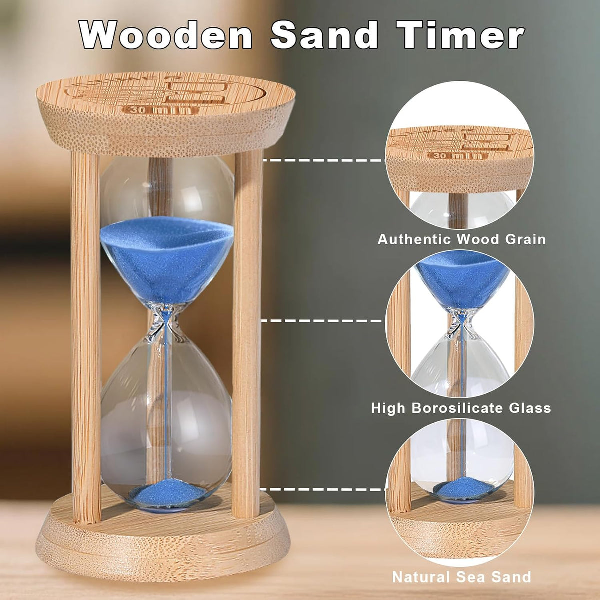 20 Minute Wooden Sand Timers,Large Bamboo Gold Sand Hourglass for Productivity, Meditation & Decor, 20 Min Reloj De Arena Sand Watch for Kitchen, Office, Game, Classroom, Yoga