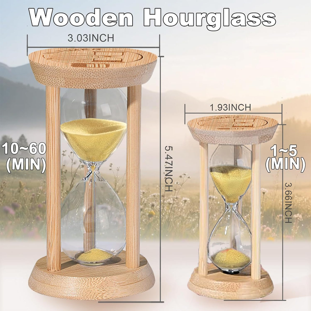 20 Minute Wooden Sand Timers,Large Bamboo Gold Sand Hourglass for Productivity, Meditation & Decor, 20 Min Reloj De Arena Sand Watch for Kitchen, Office, Game, Classroom, Yoga