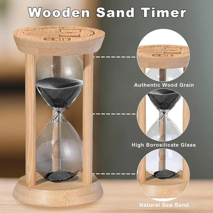 20 Minute Wooden Sand Timers,Large Bamboo Gold Sand Hourglass for Productivity, Meditation & Decor, 20 Min Reloj De Arena Sand Watch for Kitchen, Office, Game, Classroom, Yoga