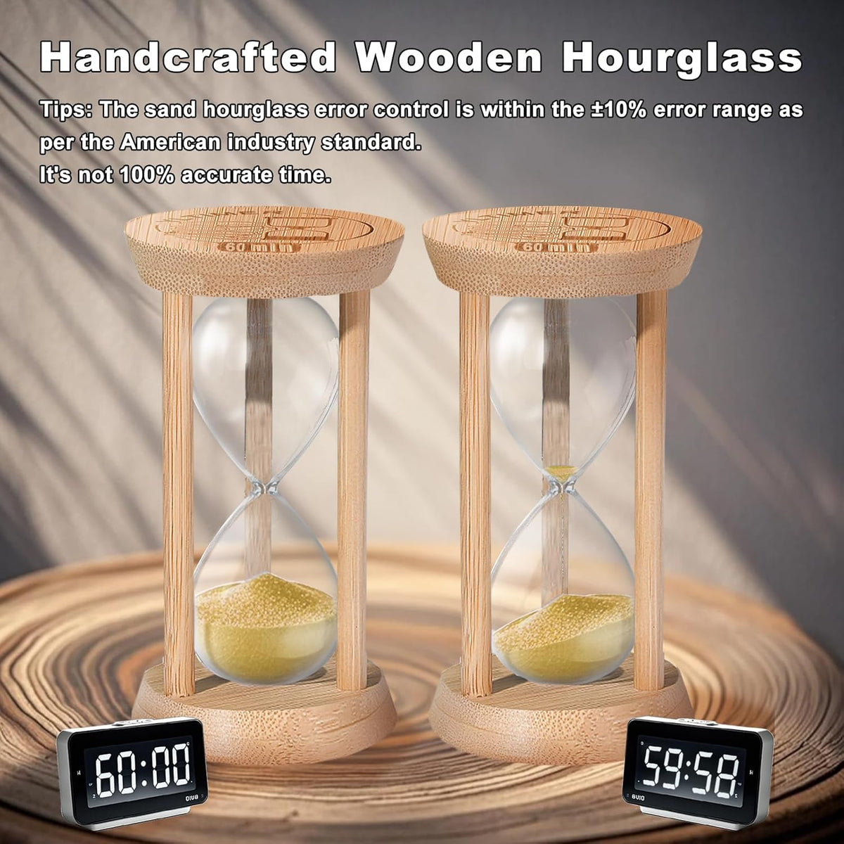20 Minute Wooden Sand Timers,Large Bamboo Gold Sand Hourglass for Productivity, Meditation & Decor, 20 Min Reloj De Arena Sand Watch for Kitchen, Office, Game, Classroom, Yoga