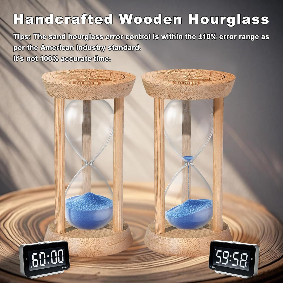 20 Minute Wooden Sand Timers,Large Bamboo Gold Sand Hourglass for Productivity, Meditation & Decor, 20 Min Reloj De Arena Sand Watch for Kitchen, Office, Game, Classroom, Yoga