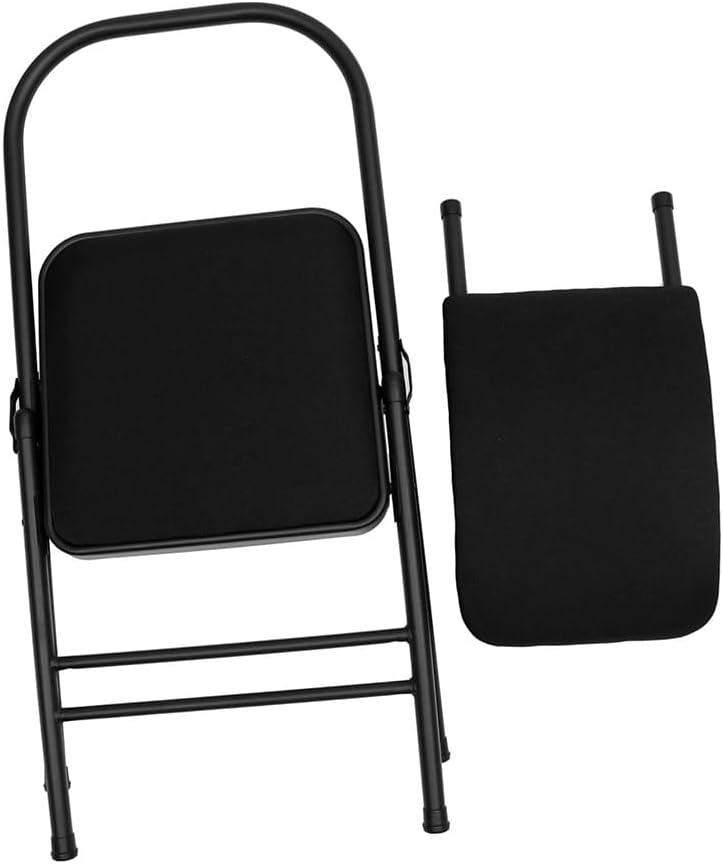 Yoga Assist Chair with Lumbar Support,Pilates Yoga Chair,Metal Folding Chair,Removable seat Cushion,Portable Inversion Chair,Backless Yoga Chair,Black