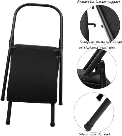 Yoga Assist Chair with Lumbar Support,Pilates Yoga Chair,Metal Folding Chair,Removable seat Cushion,Portable Inversion Chair,Backless Yoga Chair,Black