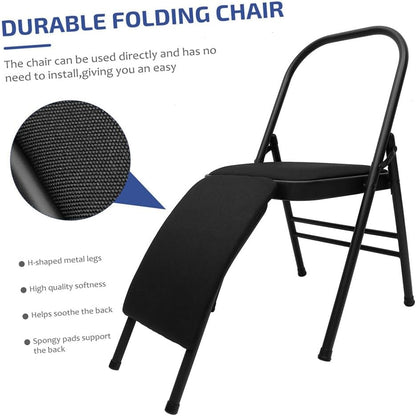 Yoga Assist Chair with Lumbar Support,Pilates Yoga Chair,Metal Folding Chair,Removable seat Cushion,Portable Inversion Chair,Backless Yoga Chair,Black