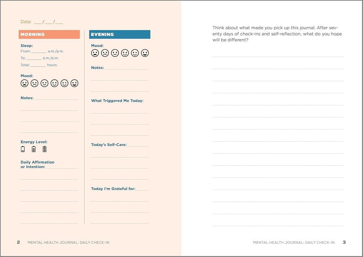 Mental Health Journal: Daily Check-In: 70 Days of Reflection Space to Track Your Moods, Intentions, and Well-Being