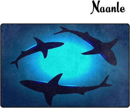 Ocean Animal Sharks Non Slip Area Rug for Living Dinning Room Bedroom Kitchen, 2' x 3'(24 x 36 Inches), Shark Nursery Rug Floor Carpet Yoga Mat