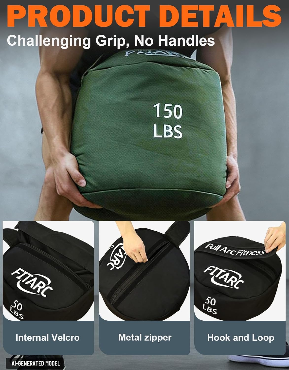 Sandbag Workout Bag,Sand Bags for Weight Training,Sandbags for Fitness,Sandbags for Weight Training,Round Sandbag,Cross-Training & Exercise, Sand Not Included