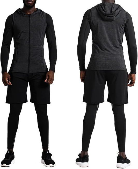 5Pcs Men's Compression Pants Shirt Top Long Sleeve Jacket Athletic Sets Gym Clothing Mens Workout