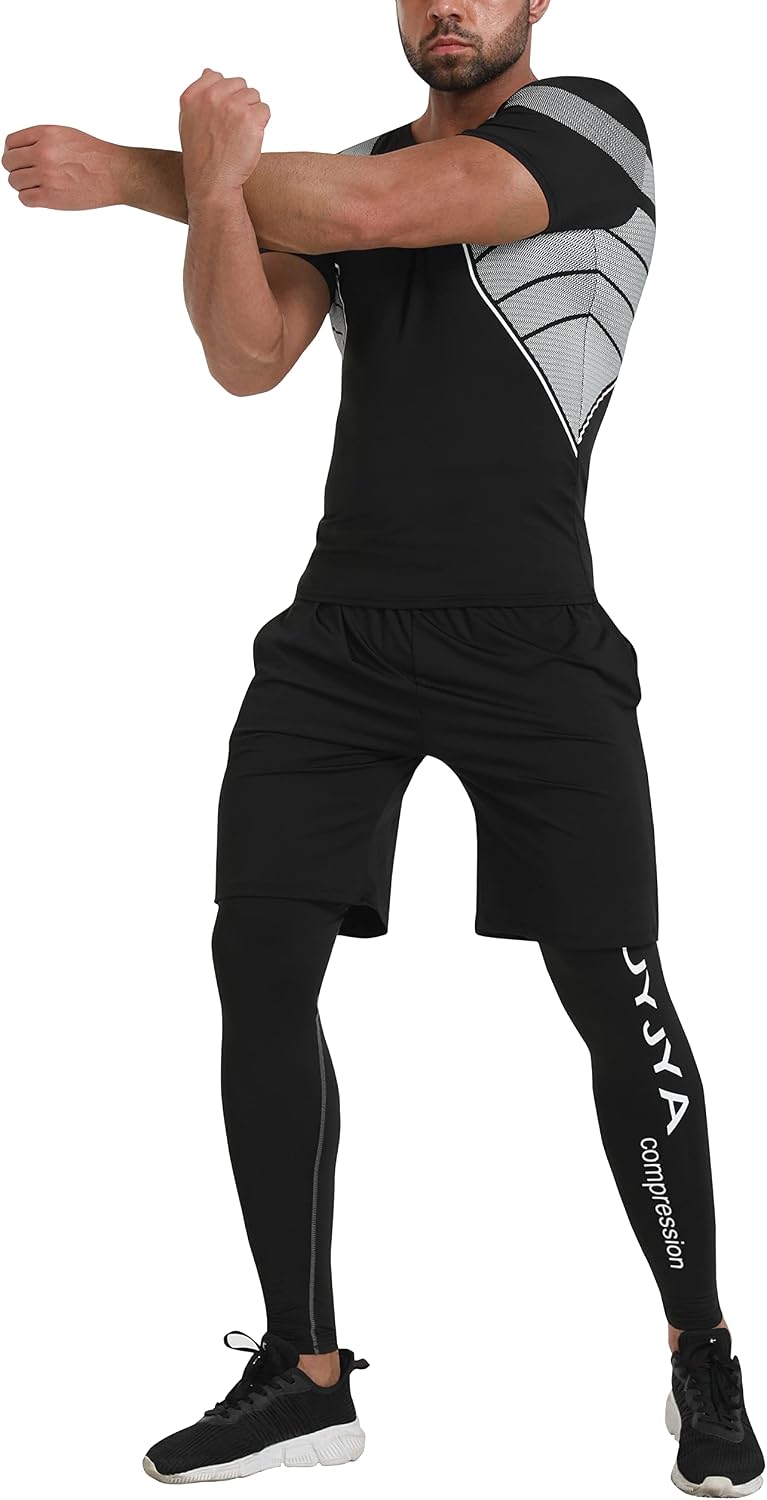 5Pcs Men's Compression Pants Shirt Top Long Sleeve Jacket Athletic Sets Gym Clothing Mens Workout