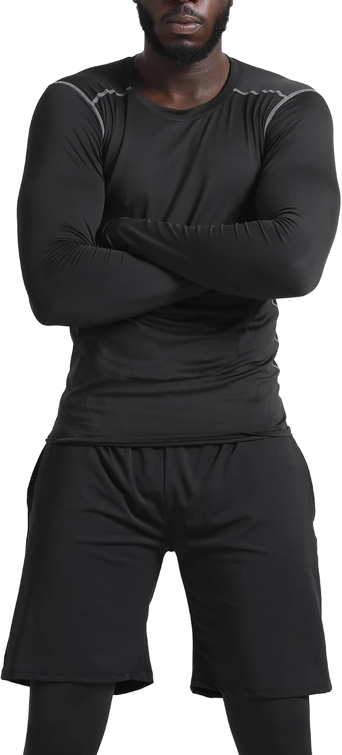 5Pcs Men's Compression Pants Shirt Top Long Sleeve Jacket Athletic Sets Gym Clothing Mens Workout