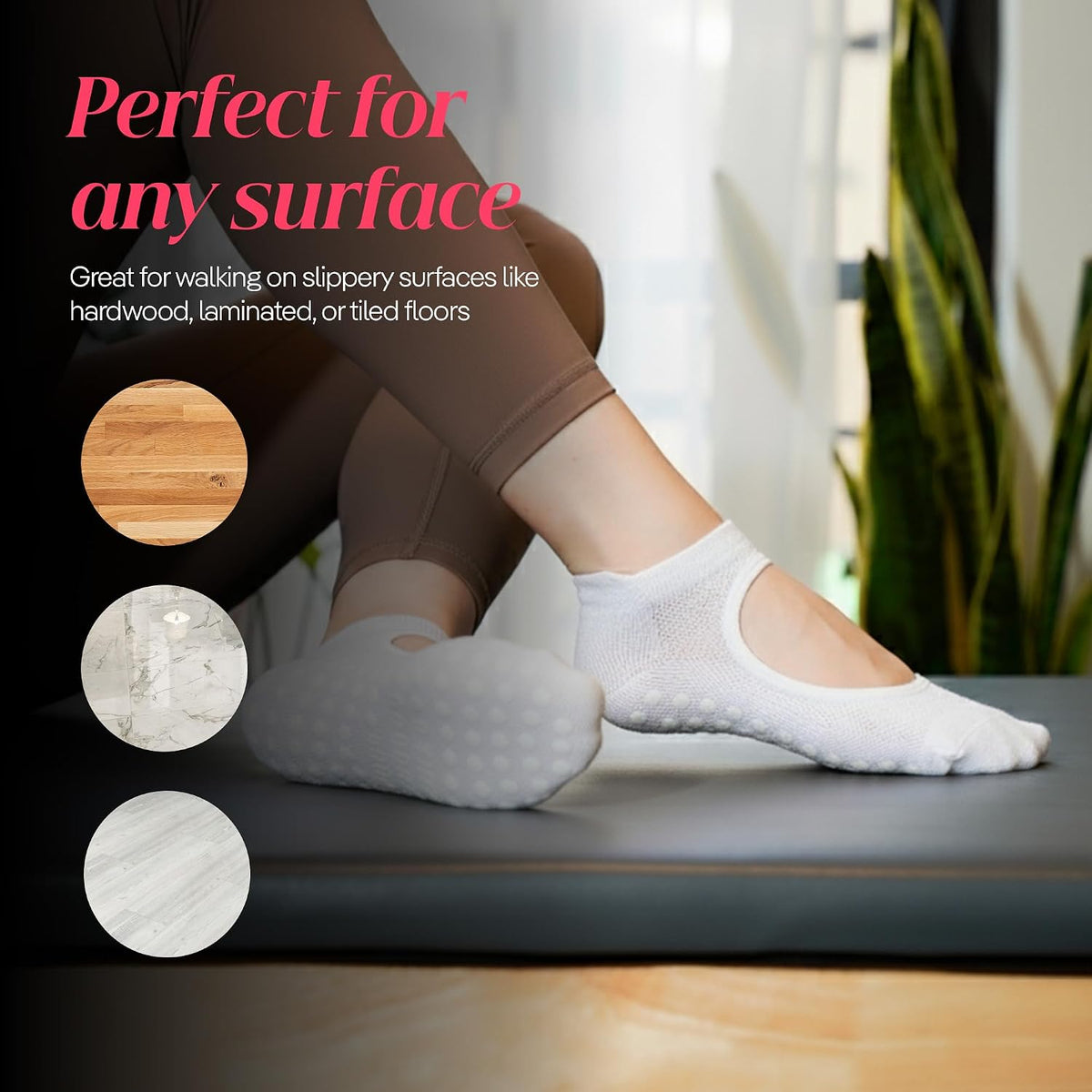 CoolMate Pilates Socks with Grips for Women, Non Slip Yoga Socks - Colors B