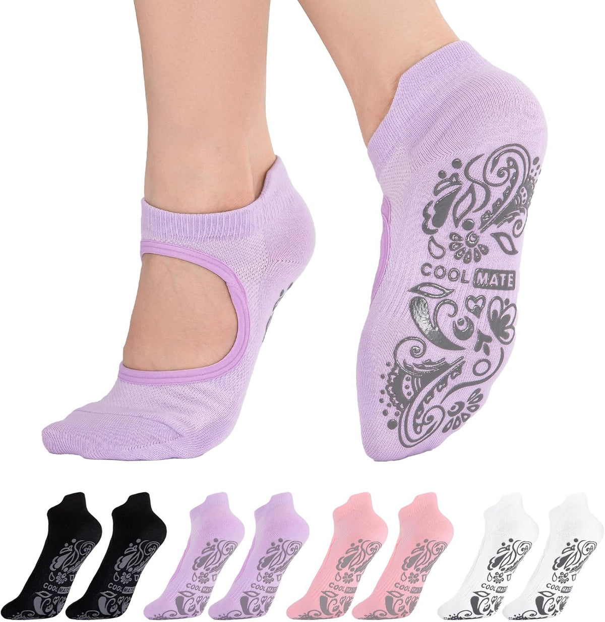 CoolMate Pilates Socks with Grips for Women, Non Slip Yoga Socks - Colors B