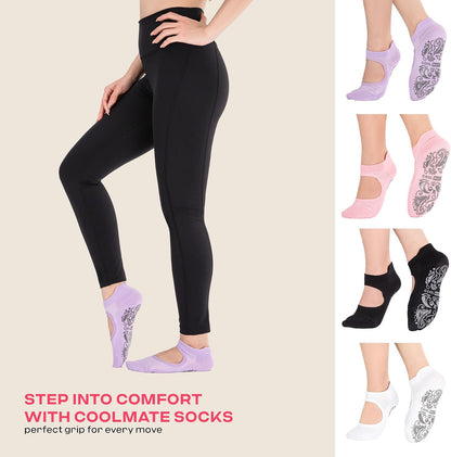 CoolMate Pilates Socks with Grips for Women, Non Slip Yoga Socks - Colors B