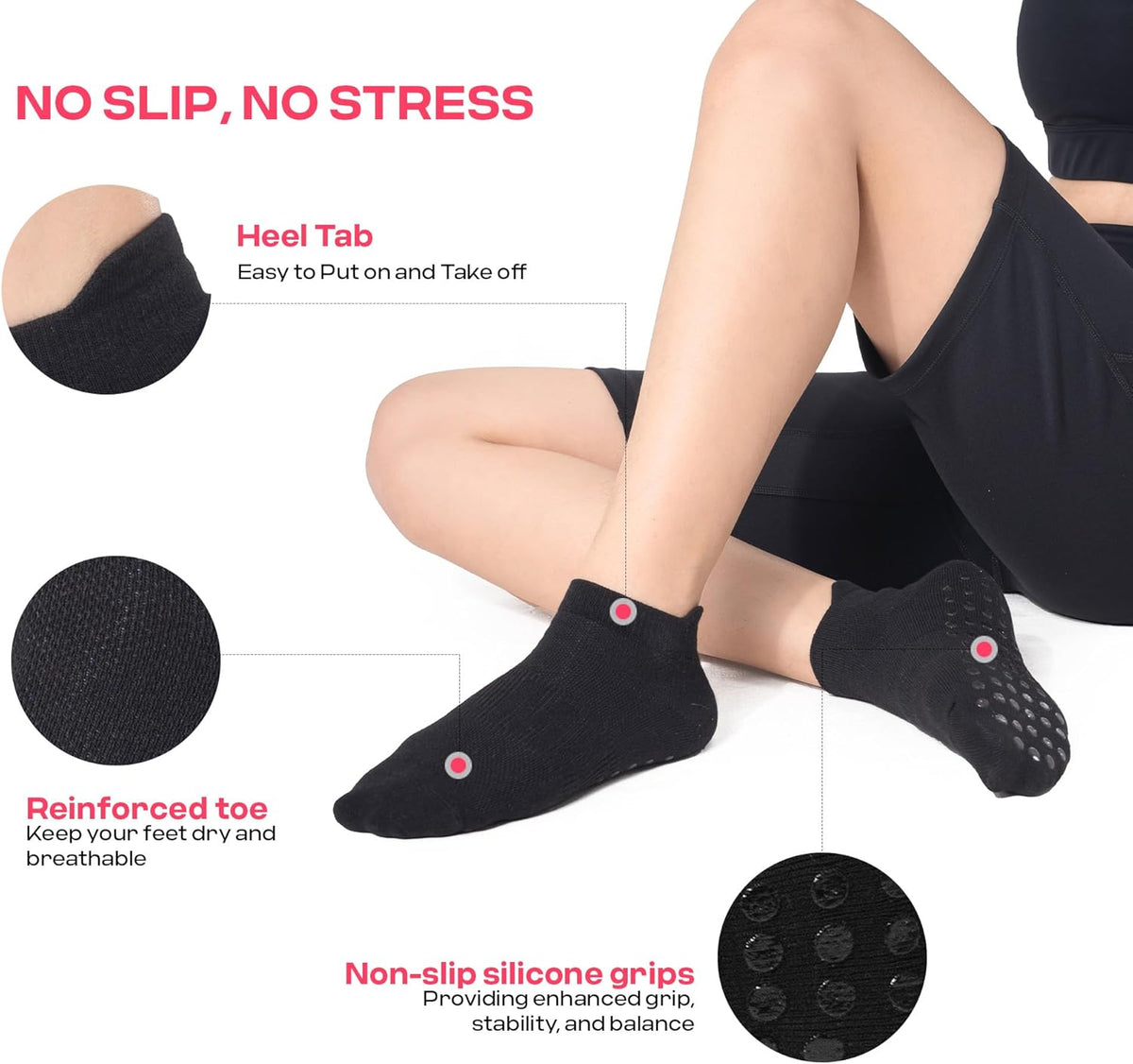 CoolMate Pilates Socks with Grips for Women, Non Slip Yoga Socks - Colors B