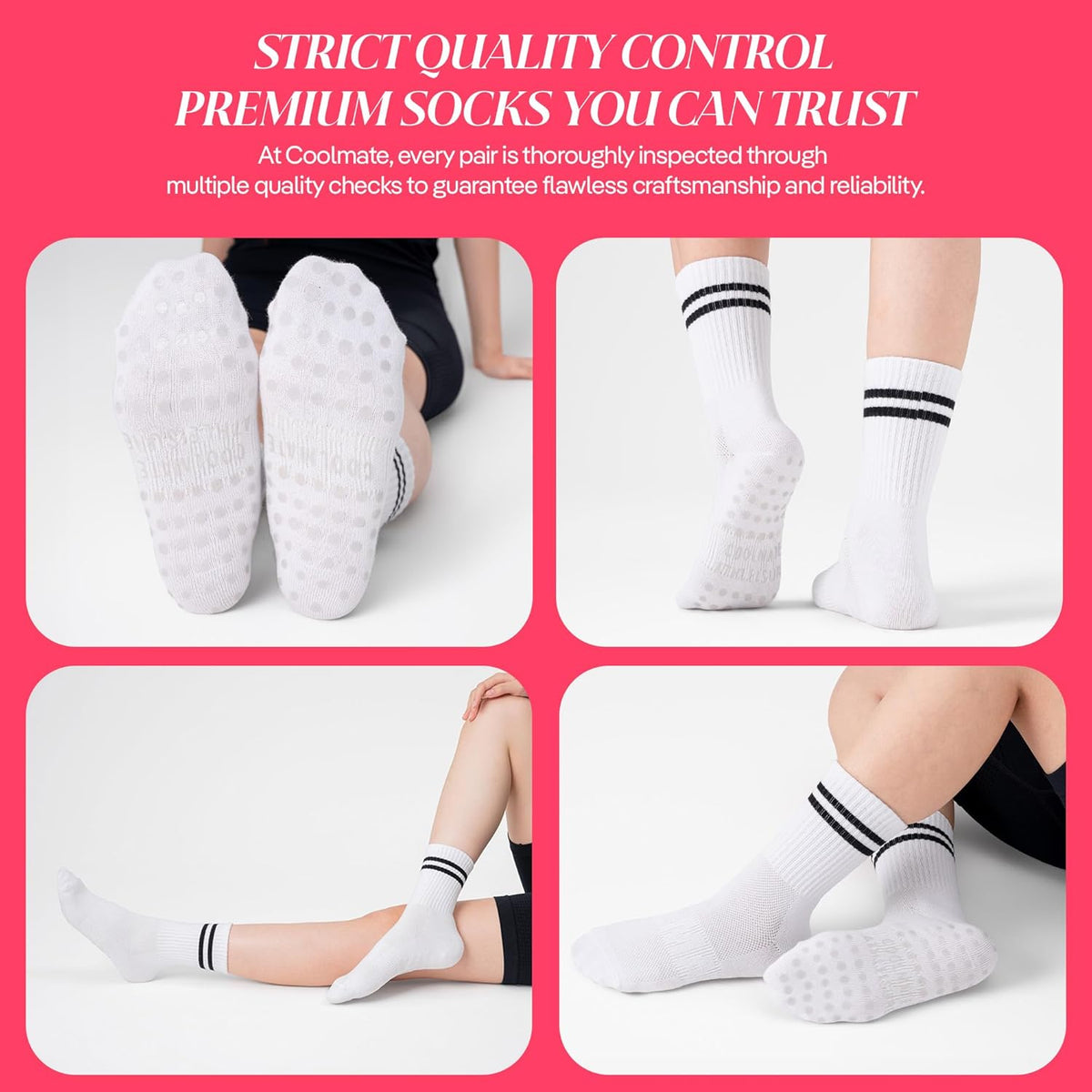 CoolMate Pilates Socks with Grips for Women, Non Slip Yoga Socks - Colors B