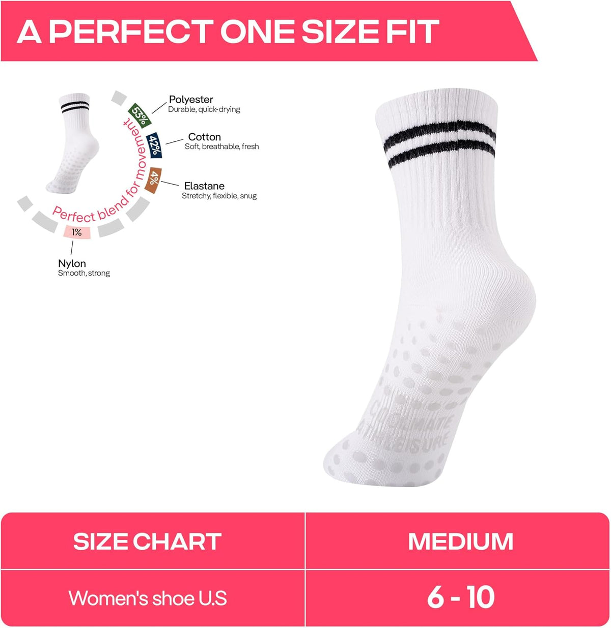 CoolMate Pilates Socks with Grips for Women, Non Slip Yoga Socks - Colors B