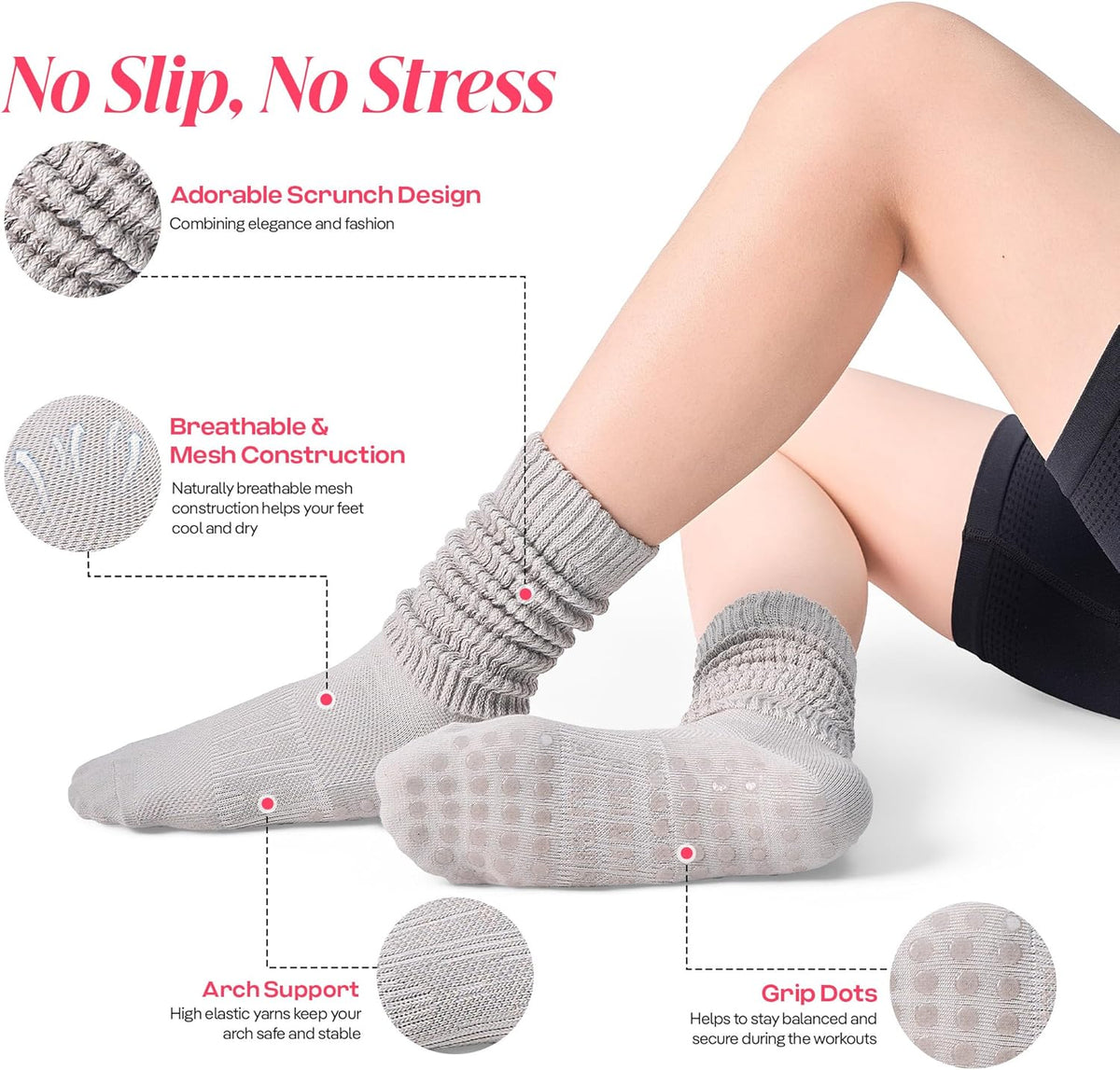 CoolMate Pilates Socks with Grips for Women, Non Slip Yoga Socks - Colors B