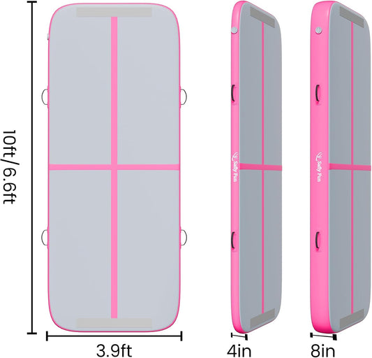 Inflatable Gymnastics Mat 6.6ft/10ft Air Tumble Track Training Mat 4/8 inches Thick Tumbling mat with Electric Pump for Home Use/Tumble/Gym/Training/Cheerleading/Water/Yoga