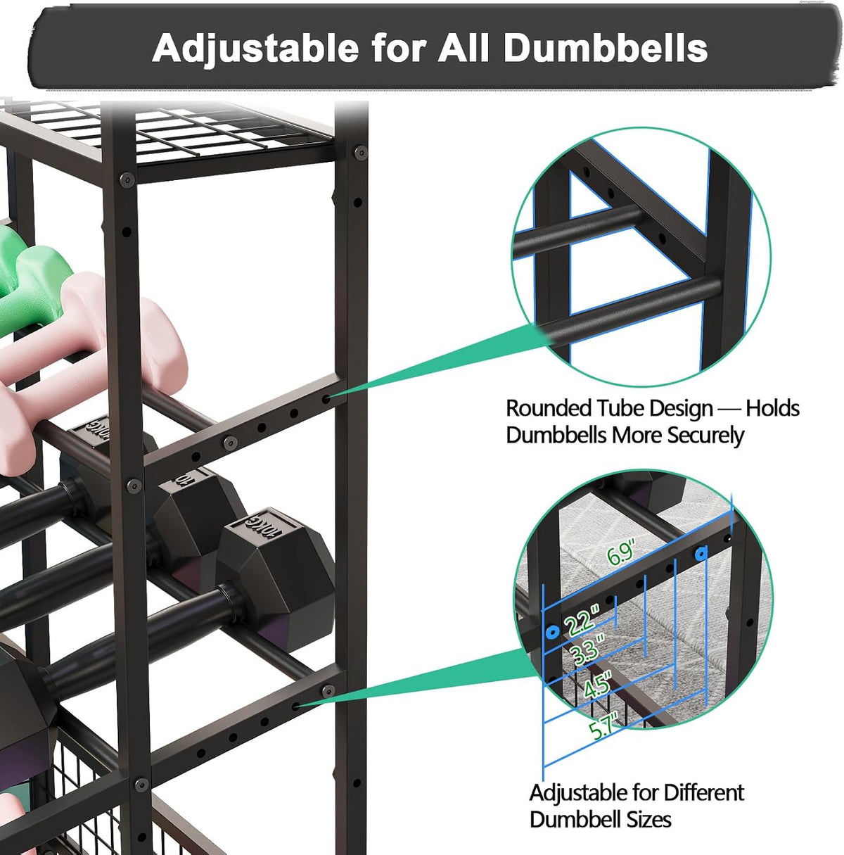 3-Tier Dumbbell Rack Stand, Adjustable Weight Rack for Home Gym