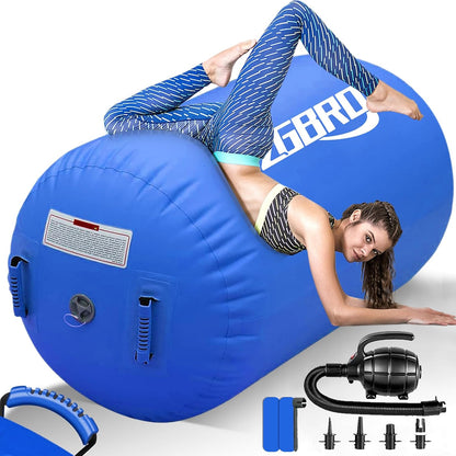 Gymnastics Barrel Air Roller with Pump, Inflatable Tumbling Equipment Air Mat Octagon Mat for Backhandspring Training Cheerleading Home Use