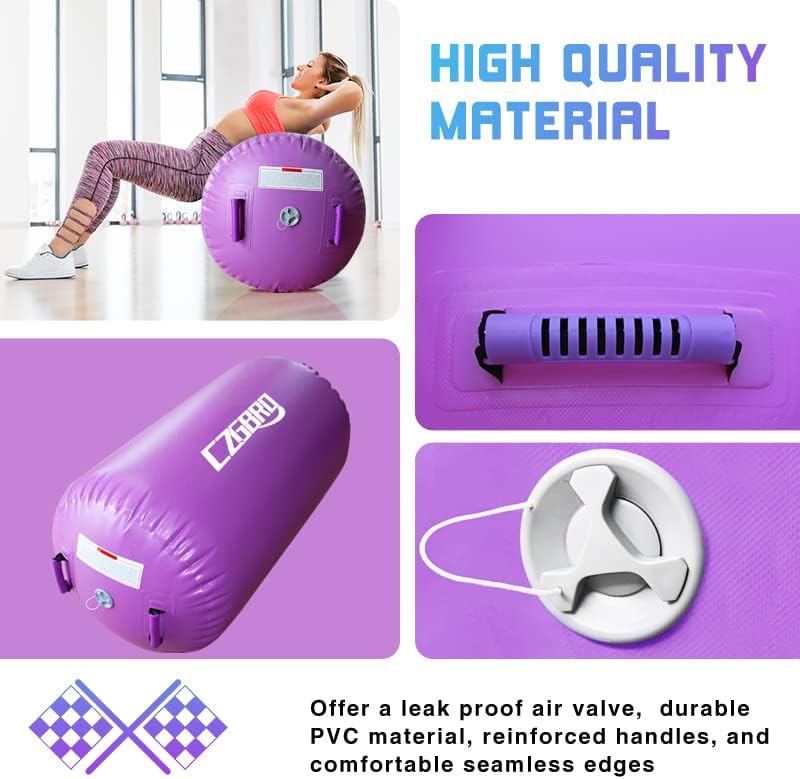 Gymnastics Barrel Air Roller with Pump, Inflatable Tumbling Equipment Air Mat Octagon Mat for Backhandspring Training Cheerleading Home Use