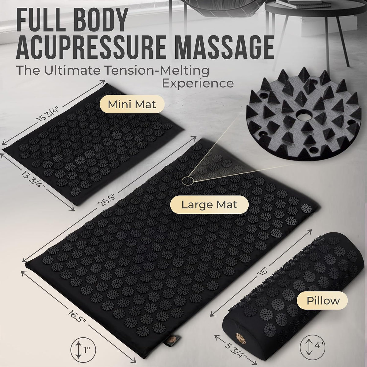 Acupressure Mat and Pillow Set with Mini Pad – Full Body Pain Relief