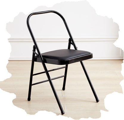 Foldable Iyengar Yoga Chair, Black, 18inch Seat Height, Adult, Indoor, Faux Leather, High Back, Armless, Rectangular, Compact, Yoga, 1 Count