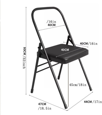 Foldable Iyengar Yoga Chair, Black, 18inch Seat Height, Adult, Indoor, Faux Leather, High Back, Armless, Rectangular, Compact, Yoga, 1 Count