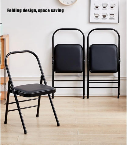 Foldable Iyengar Yoga Chair, Black, 18inch Seat Height, Adult, Indoor, Faux Leather, High Back, Armless, Rectangular, Compact, Yoga, 1 Count