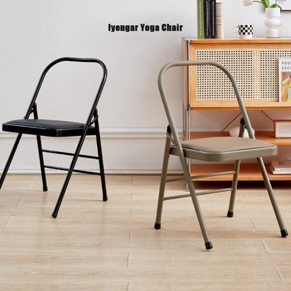 Foldable Iyengar Yoga Chair, Black, 18inch Seat Height, Adult, Indoor, Faux Leather, High Back, Armless, Rectangular, Compact, Yoga, 1 Count