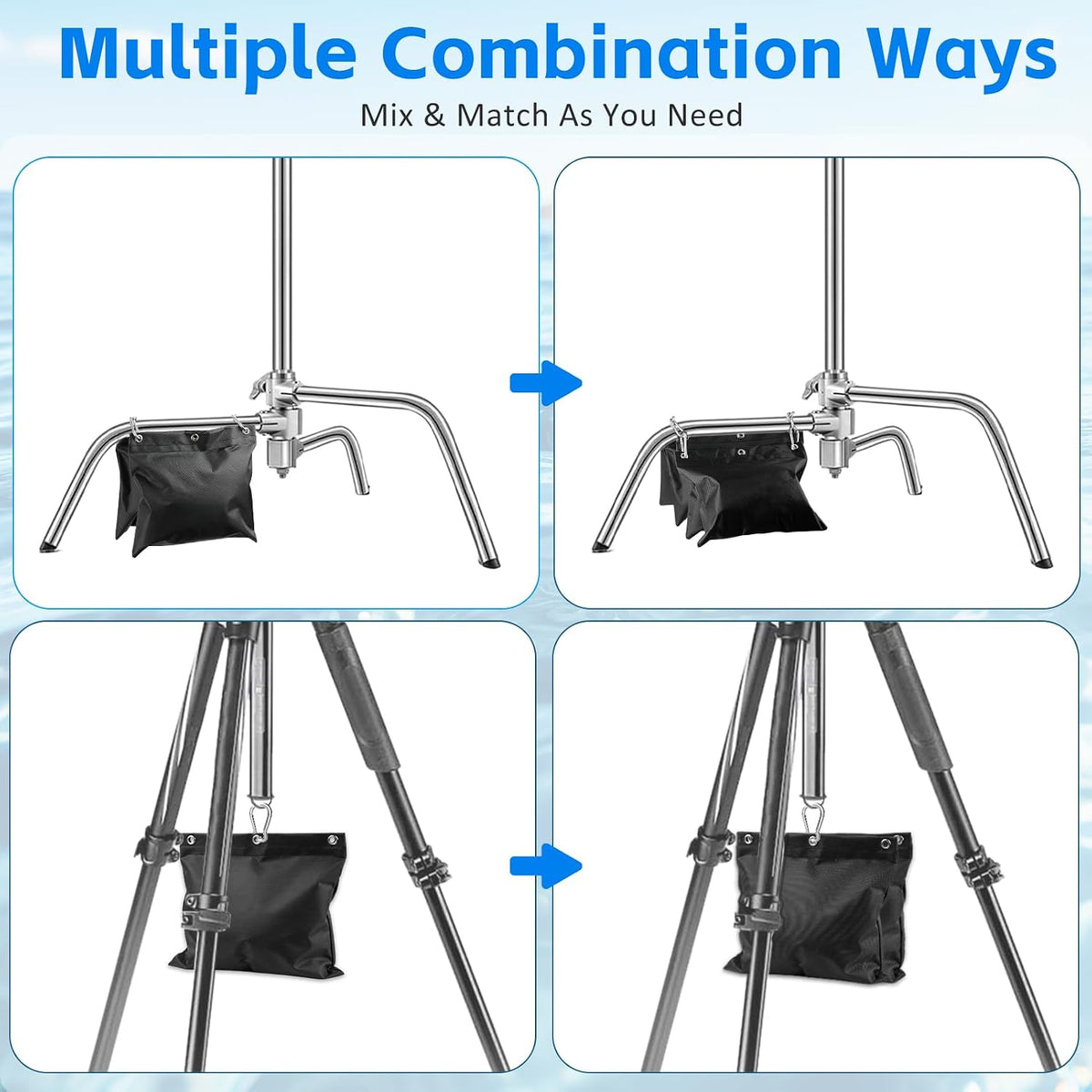 10-Pack Photography Sandbags Weight Bags with Carabiner (Max Load 20 lbs)