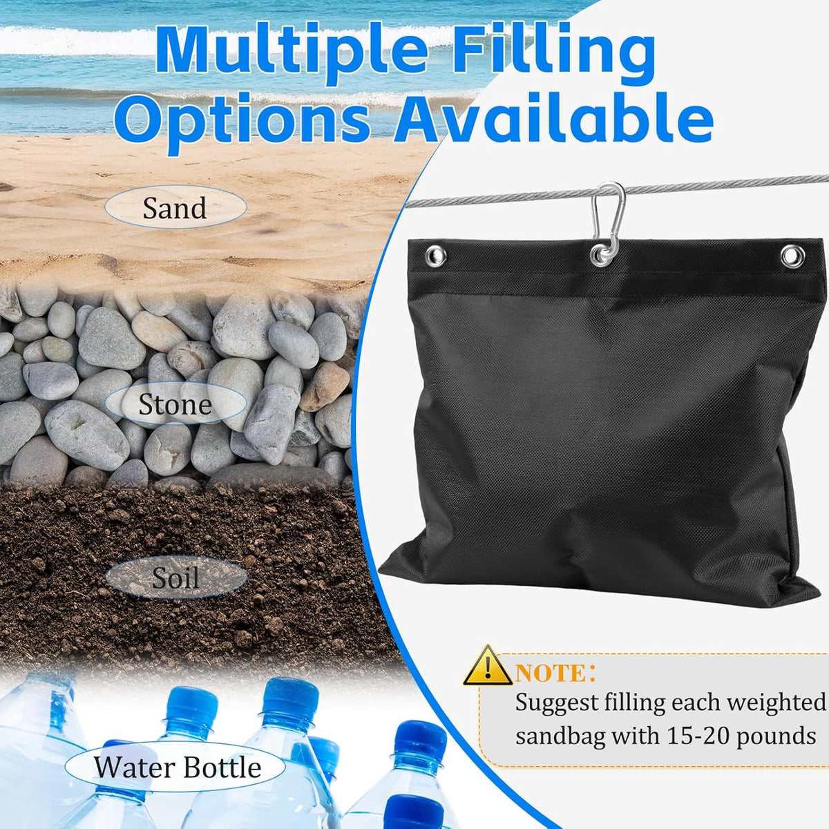 10-Pack Photography Sandbags Weight Bags with Carabiner (Max Load 20 lbs)
