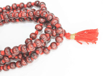 IS4A 8mm Red (Rosewood) Wood Japa Mala Beads Necklace Beads 108 + 1 Hand Knotted Meditation Prayer
